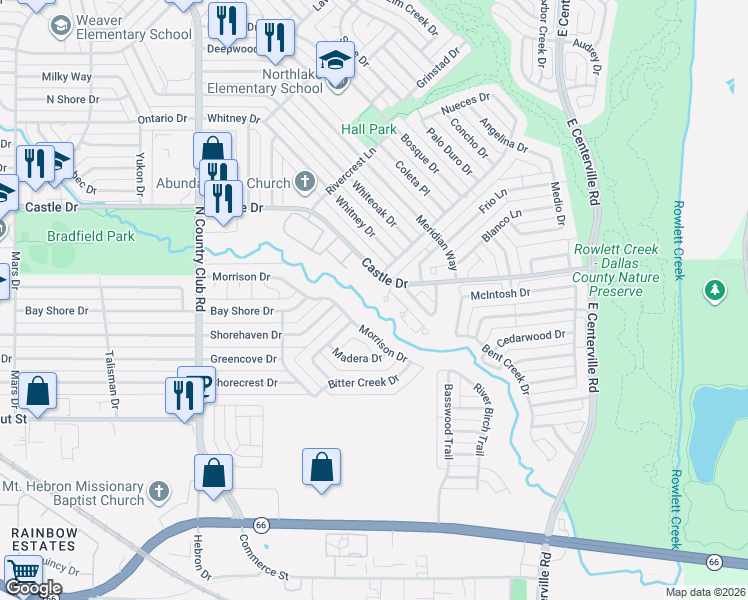 map of restaurants, bars, coffee shops, grocery stores, and more near 804 Clarissa Place in Garland