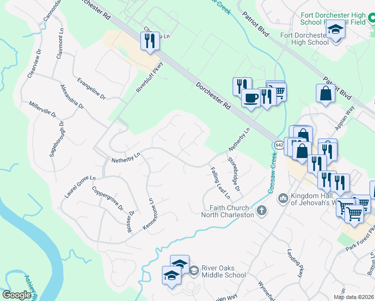 map of restaurants, bars, coffee shops, grocery stores, and more near 5401 Crosland Court East in North Charleston