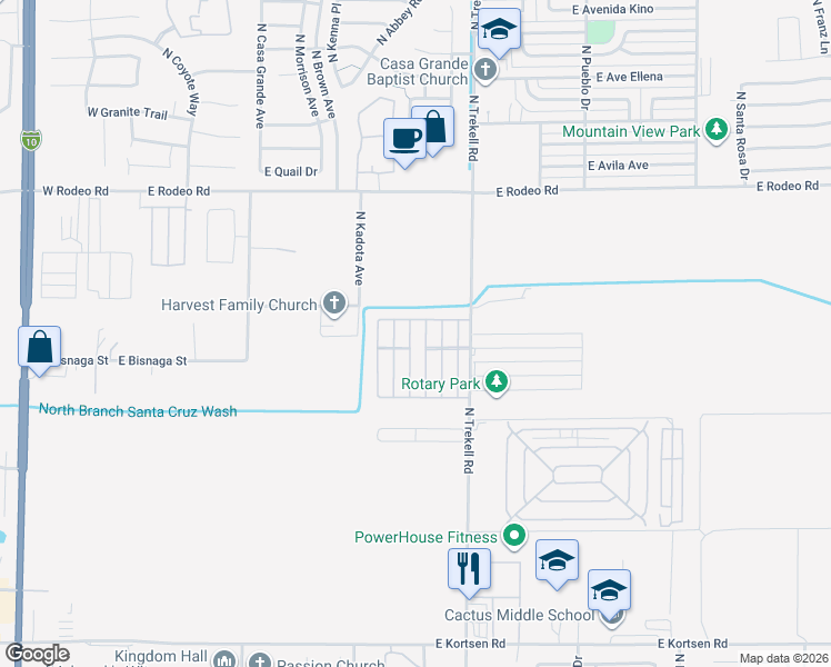 map of restaurants, bars, coffee shops, grocery stores, and more near 2263 North Trekell Road in Casa Grande