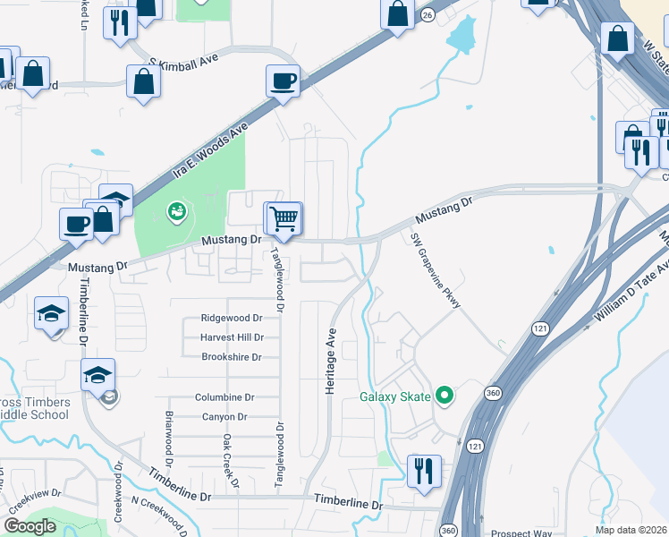 map of restaurants, bars, coffee shops, grocery stores, and more near 2709 Magnolia Ln in Grapevine