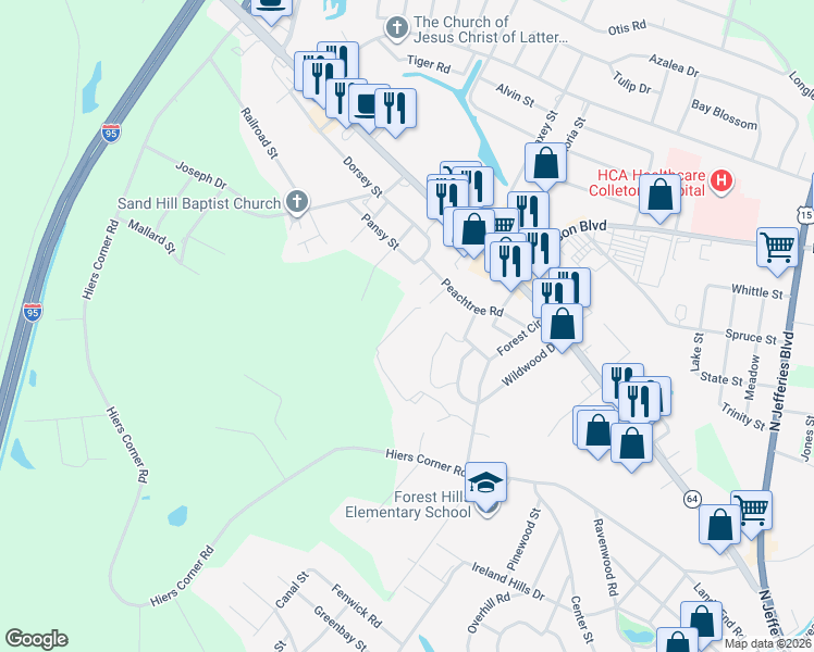 map of restaurants, bars, coffee shops, grocery stores, and more near 504 Forest Circle in Walterboro