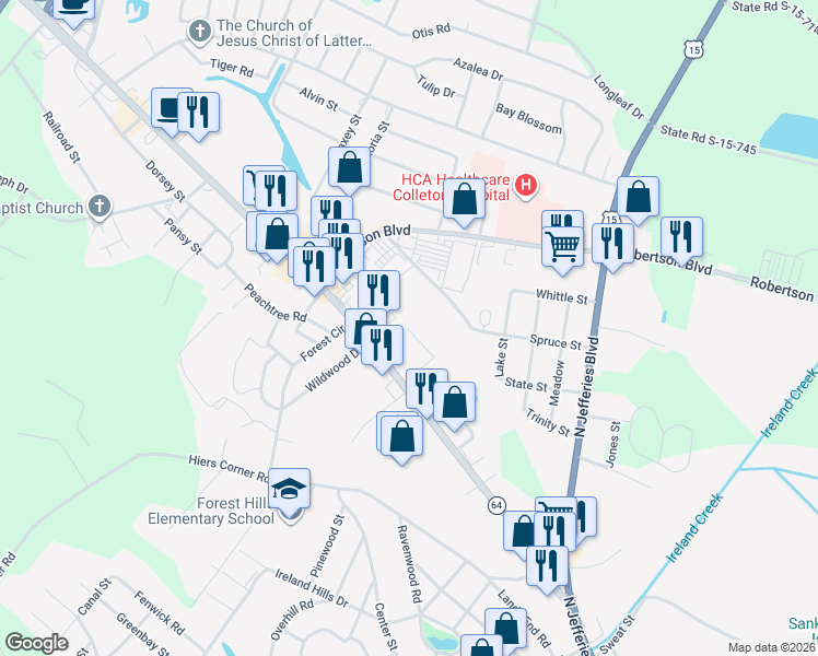 map of restaurants, bars, coffee shops, grocery stores, and more near 207 Shannon Road in Walterboro