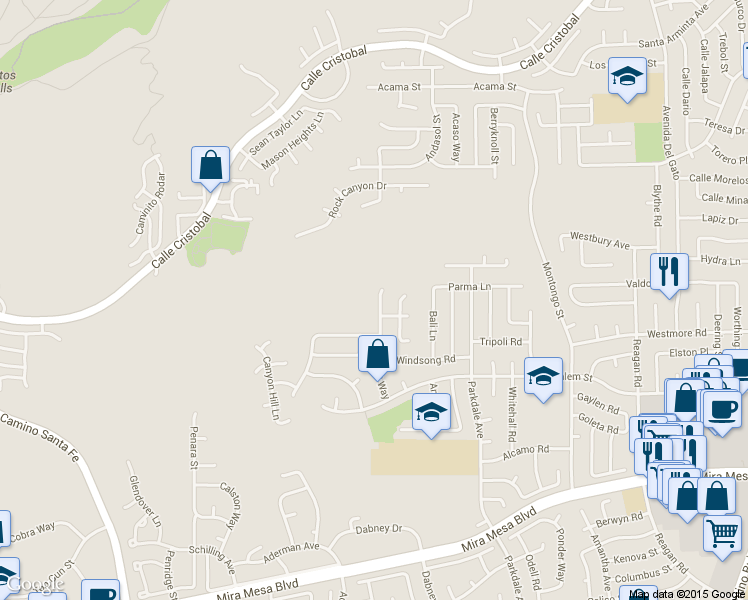 map of restaurants, bars, coffee shops, grocery stores, and more near 11008 Barbados Way in San Diego