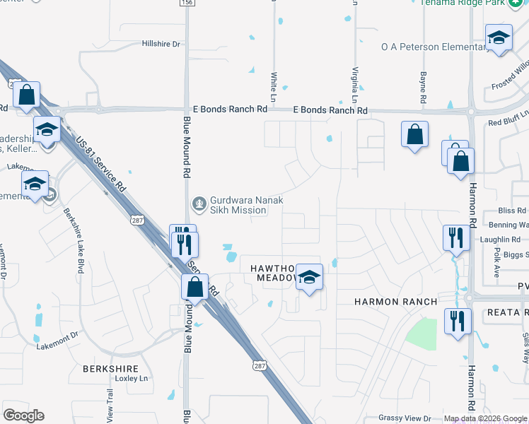 map of restaurants, bars, coffee shops, grocery stores, and more near 917 Cushing Drive in Fort Worth