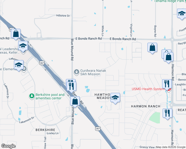 map of restaurants, bars, coffee shops, grocery stores, and more near 10270 Farm to Market Road 156 in Fort Worth