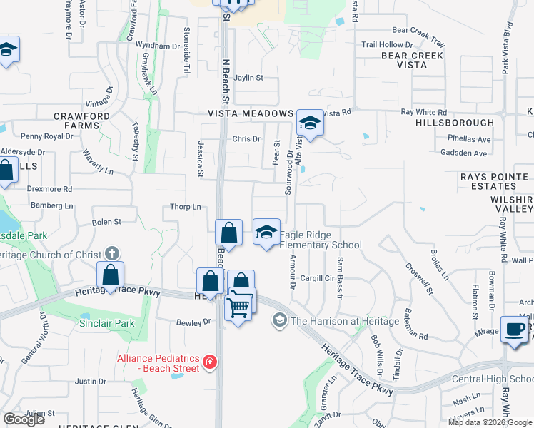 map of restaurants, bars, coffee shops, grocery stores, and more near 4616 Keith Drive in Keller