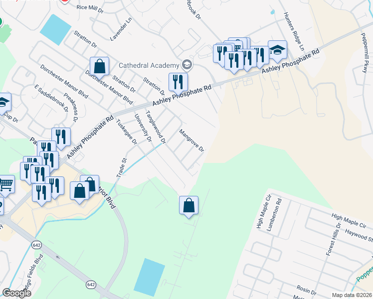 map of restaurants, bars, coffee shops, grocery stores, and more near 3977 Plumbranch Avenue in North Charleston