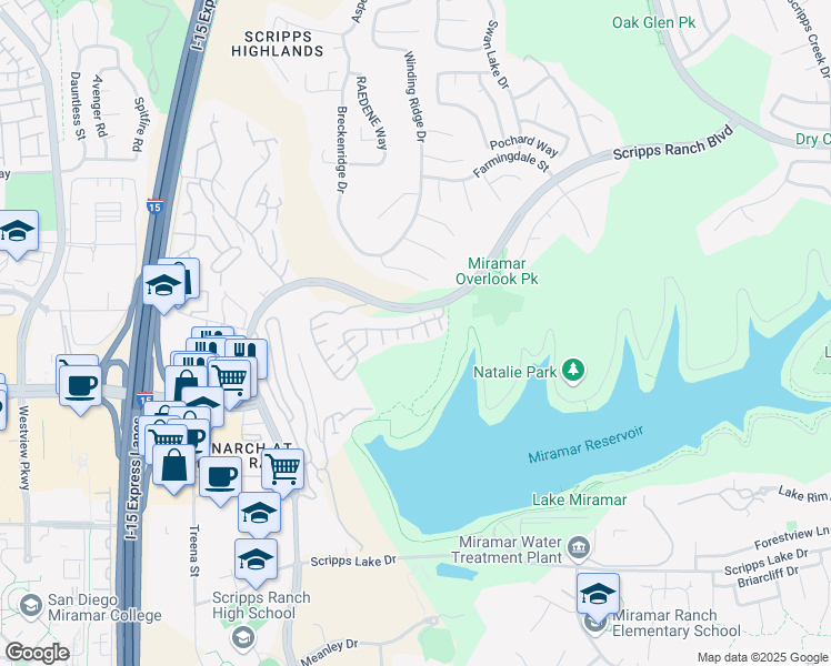 map of restaurants, bars, coffee shops, grocery stores, and more near 11911 Miro Circle in San Diego