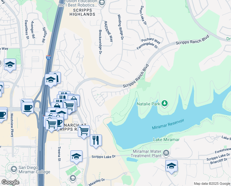 map of restaurants, bars, coffee shops, grocery stores, and more near 11861 Miro Circle in San Diego