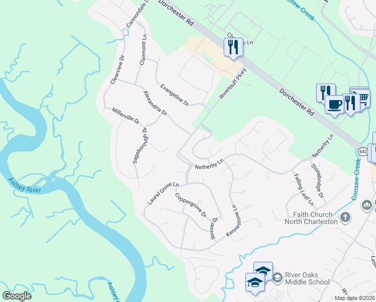 map of restaurants, bars, coffee shops, grocery stores, and more near 5536 Gallatin Lane in North Charleston