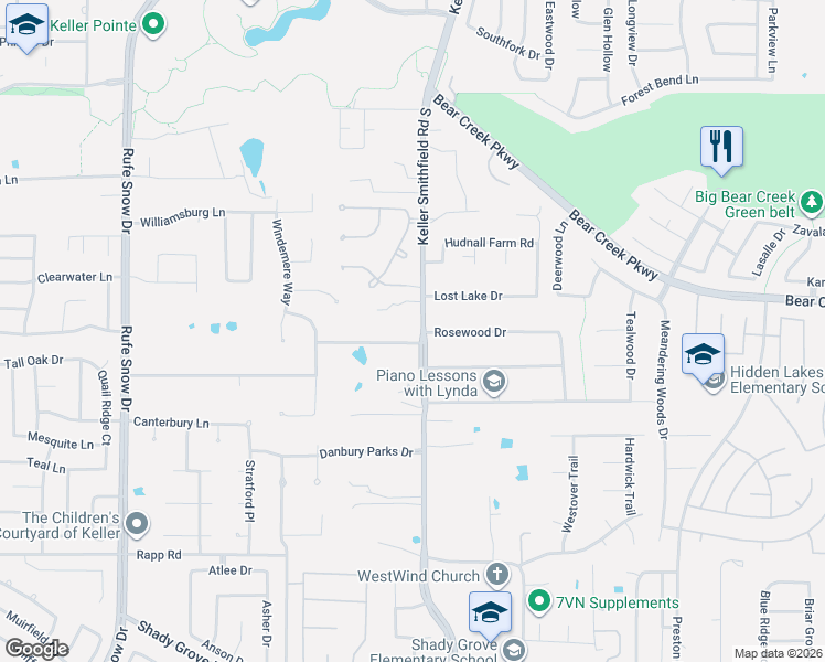 map of restaurants, bars, coffee shops, grocery stores, and more near 1133 Wales Drive in Keller