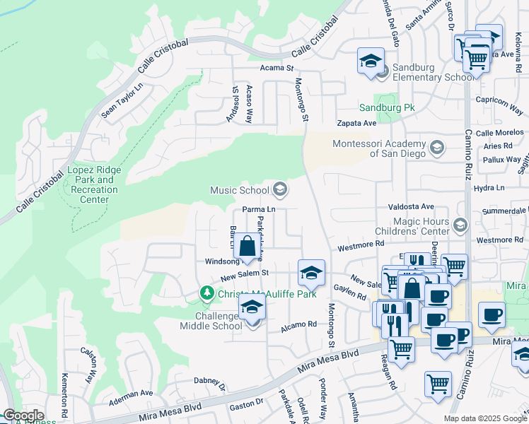 map of restaurants, bars, coffee shops, grocery stores, and more near 10976 Salinas Way in San Diego
