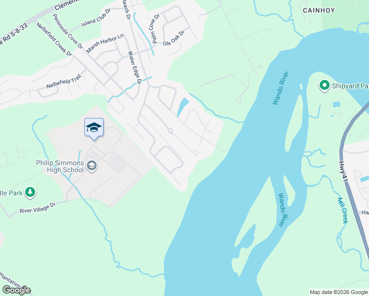 map of restaurants, bars, coffee shops, grocery stores, and more near 1270 River Walk Court in Charleston