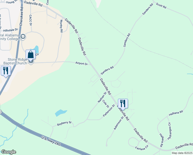 map of restaurants, bars, coffee shops, grocery stores, and more near 2294 Parkway Circle in Alexander City