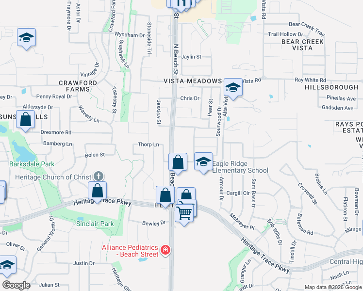 map of restaurants, bars, coffee shops, grocery stores, and more near 9900 North Beach Street in Keller