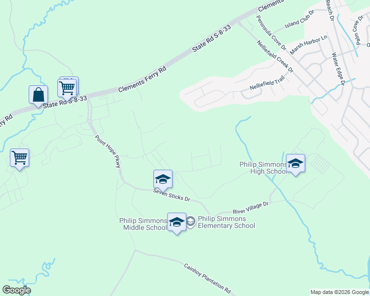 map of restaurants, bars, coffee shops, grocery stores, and more near 495 Nelliefield Trail in Charleston