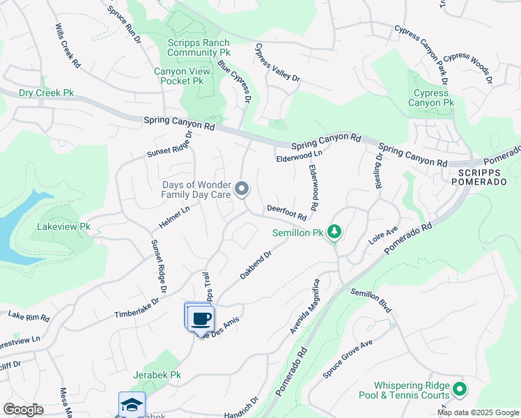 map of restaurants, bars, coffee shops, grocery stores, and more near 12122 Creekside Court in San Diego