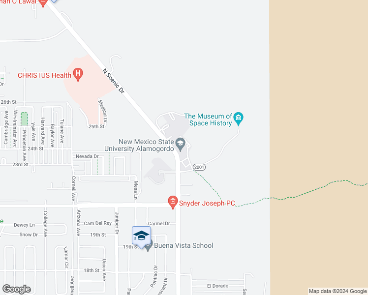 map of restaurants, bars, coffee shops, grocery stores, and more near 2400 North Scenic Drive in Alamogordo
