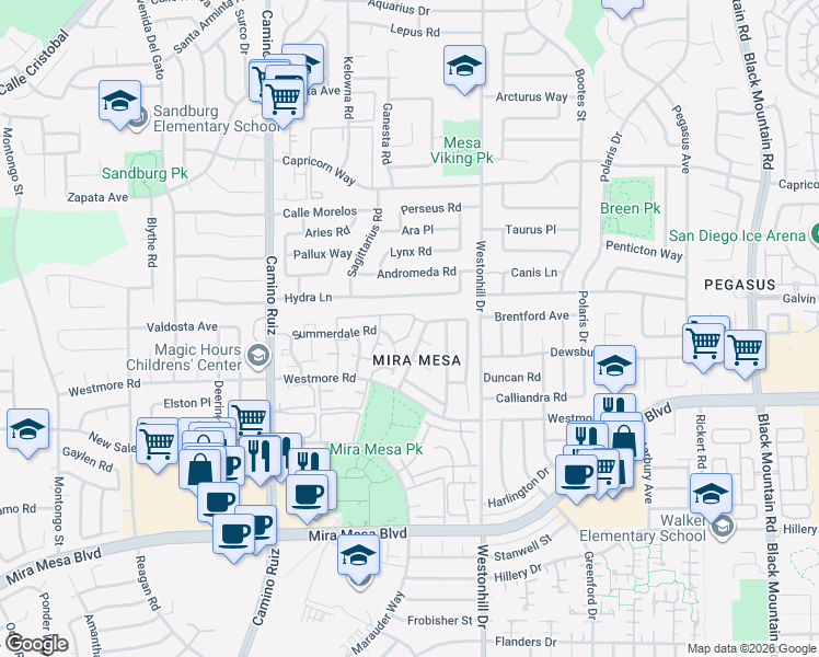 map of restaurants, bars, coffee shops, grocery stores, and more near in San Diego