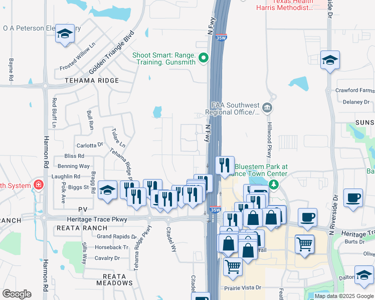 map of restaurants, bars, coffee shops, grocery stores, and more near 9840 Tule Lake Road in Fort Worth
