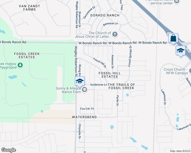 map of restaurants, bars, coffee shops, grocery stores, and more near 10451 Twisting Way in Fort Worth