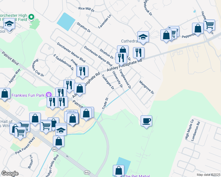 map of restaurants, bars, coffee shops, grocery stores, and more near 4716 Trade Street in North Charleston