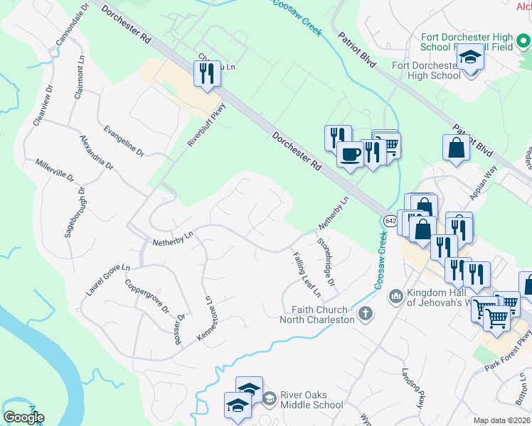 map of restaurants, bars, coffee shops, grocery stores, and more near 5401 Crosland Court East in North Charleston