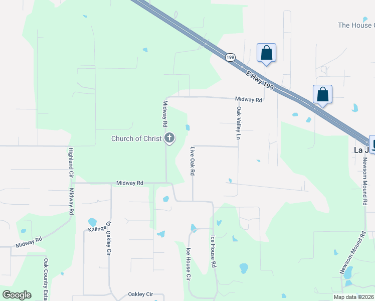 map of restaurants, bars, coffee shops, grocery stores, and more near 184 Live Oak Road in Springtown