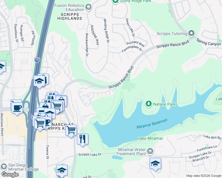 map of restaurants, bars, coffee shops, grocery stores, and more near 11937 Miro Circle in San Diego