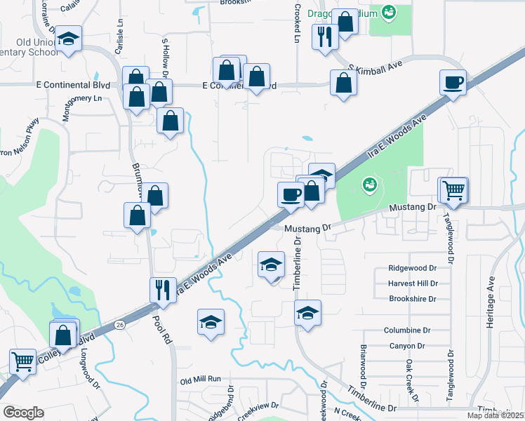 map of restaurants, bars, coffee shops, grocery stores, and more near 1855 Mustang Court in Southlake