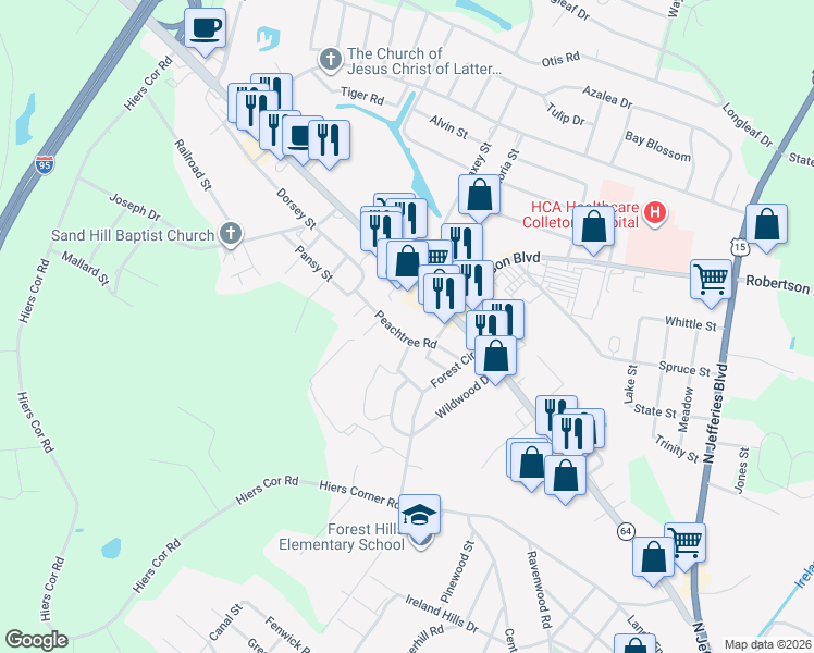 map of restaurants, bars, coffee shops, grocery stores, and more near 913 Bells Highway in Walterboro
