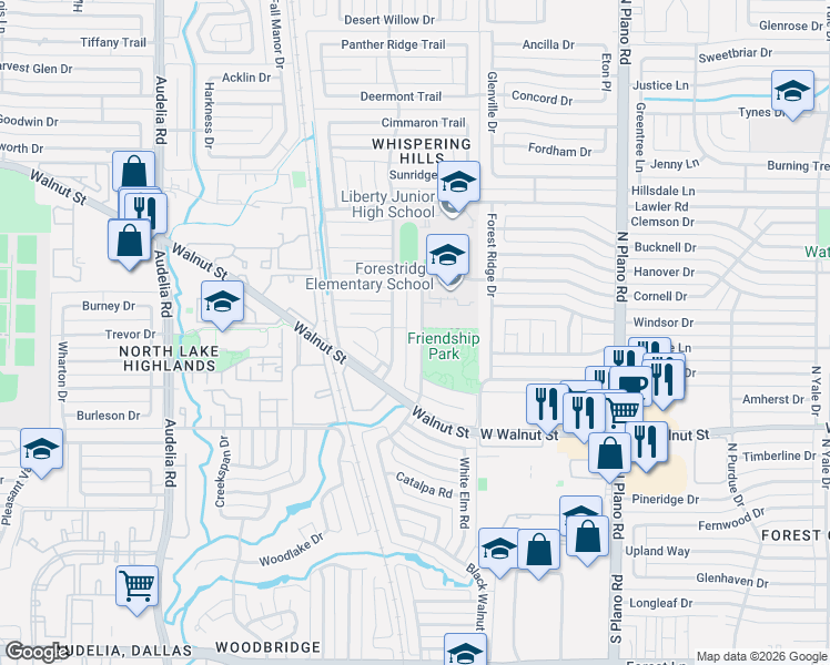 map of restaurants, bars, coffee shops, grocery stores, and more near 12715 Hornbeam Drive in Dallas