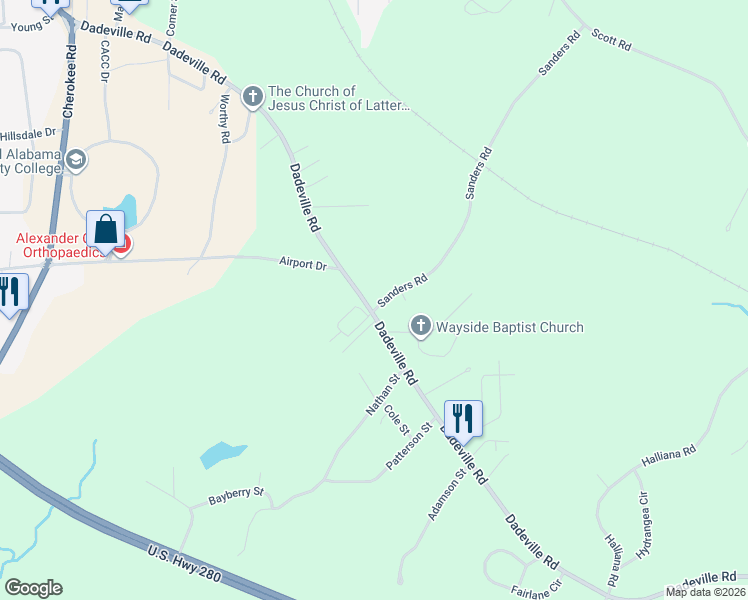 map of restaurants, bars, coffee shops, grocery stores, and more near 2351 Dadeville Road in Alexander City