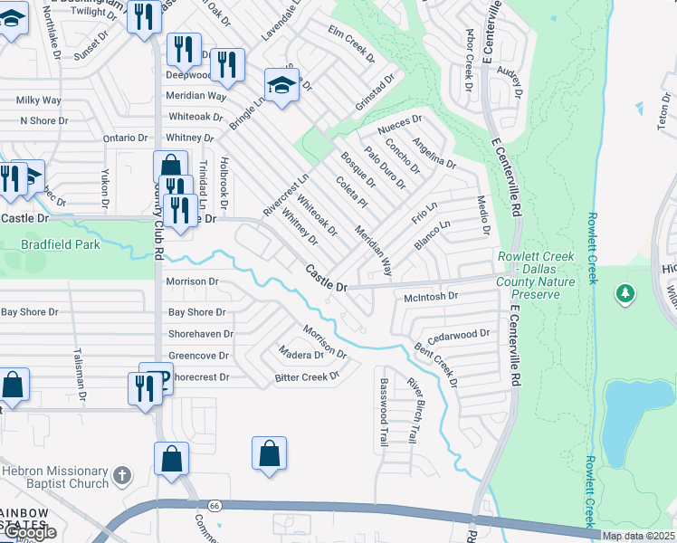 map of restaurants, bars, coffee shops, grocery stores, and more near 1014 Toyah Creek Lane in Garland