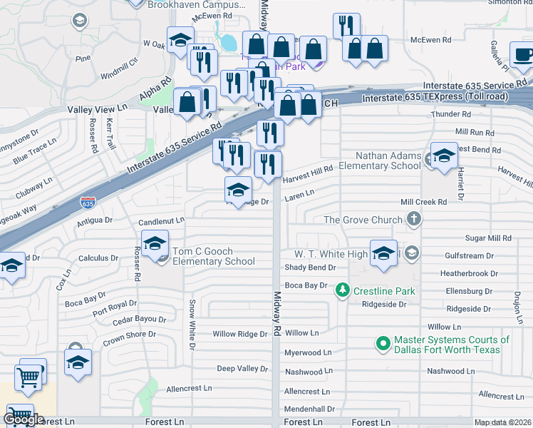 map of restaurants, bars, coffee shops, grocery stores, and more near 4144 Flintridge Drive in Dallas