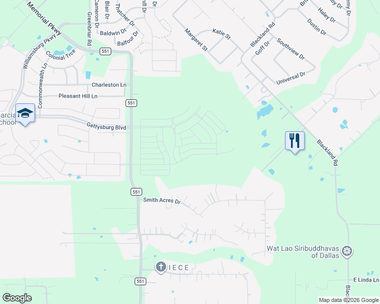 map of restaurants, bars, coffee shops, grocery stores, and more near 169 Miller Lane in Royse City