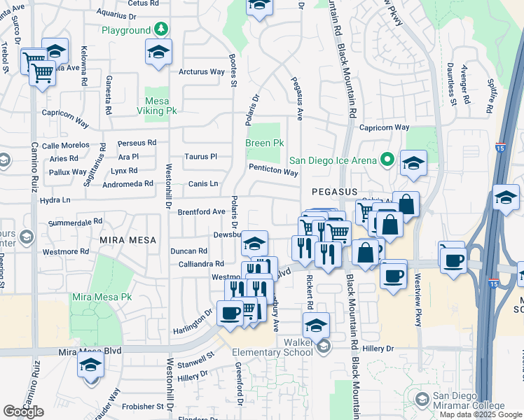 map of restaurants, bars, coffee shops, grocery stores, and more near in San Diego