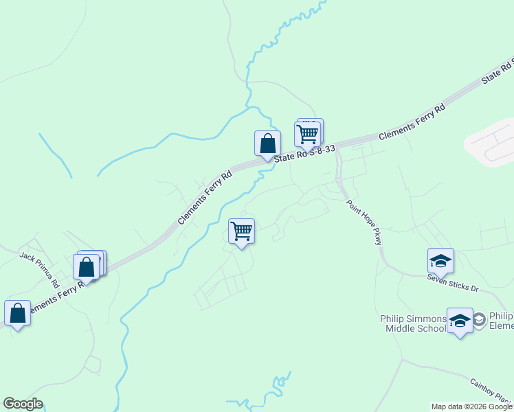 map of restaurants, bars, coffee shops, grocery stores, and more near 1759 Clements Ferry Road in Charleston