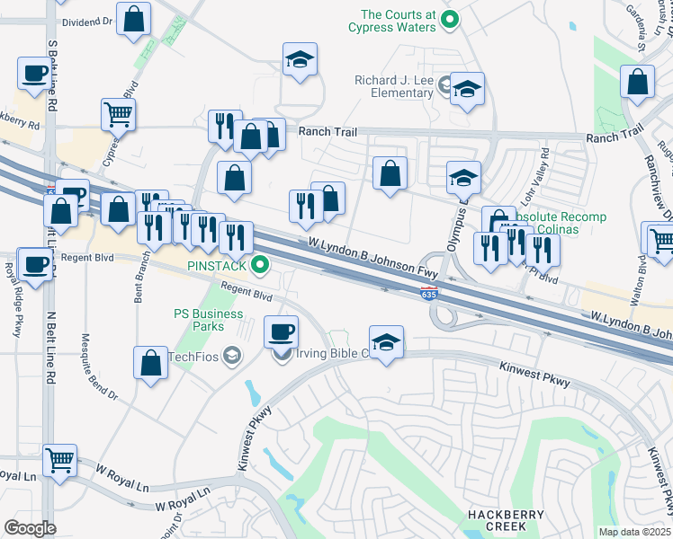 map of restaurants, bars, coffee shops, grocery stores, and more near in Dallas