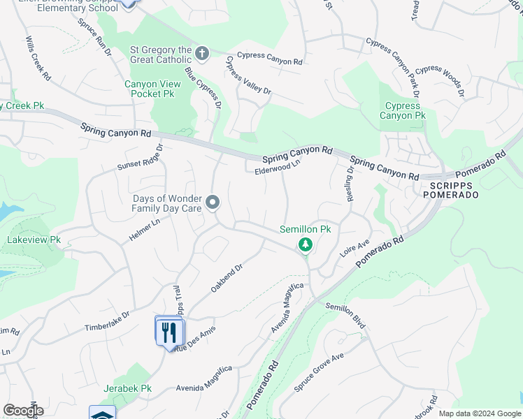 map of restaurants, bars, coffee shops, grocery stores, and more near 10836 Cloverfield Point in San Diego