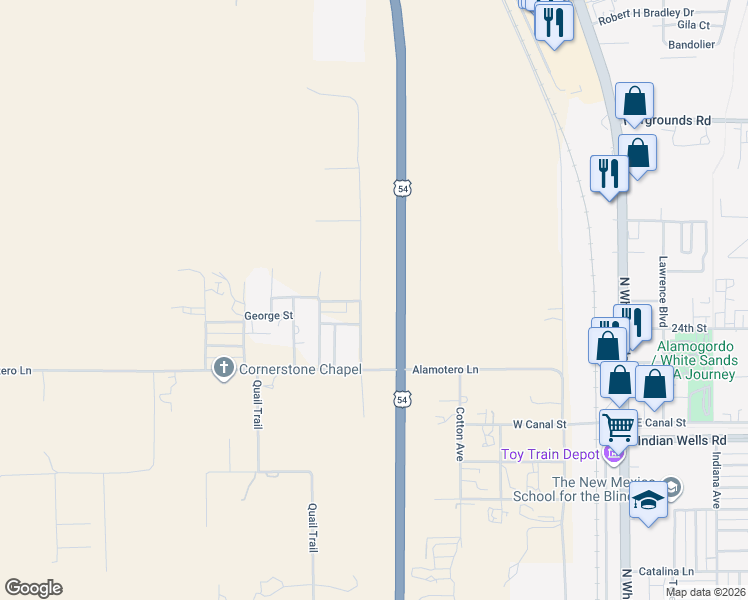 map of restaurants, bars, coffee shops, grocery stores, and more near 100 Lemin Avenue in Alamogordo