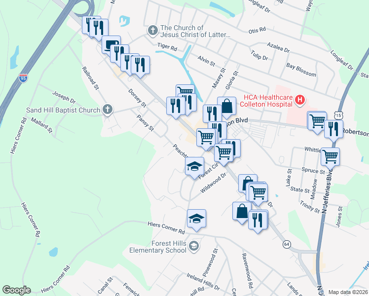 map of restaurants, bars, coffee shops, grocery stores, and more near 913 Bells Highway in Walterboro