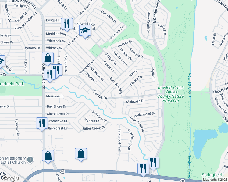 map of restaurants, bars, coffee shops, grocery stores, and more near 1014 Toyah Creek Lane in Garland