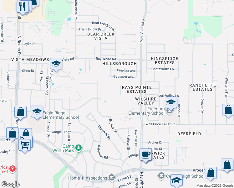 map of restaurants, bars, coffee shops, grocery stores, and more near 10009 Thurman Road in Fort Worth