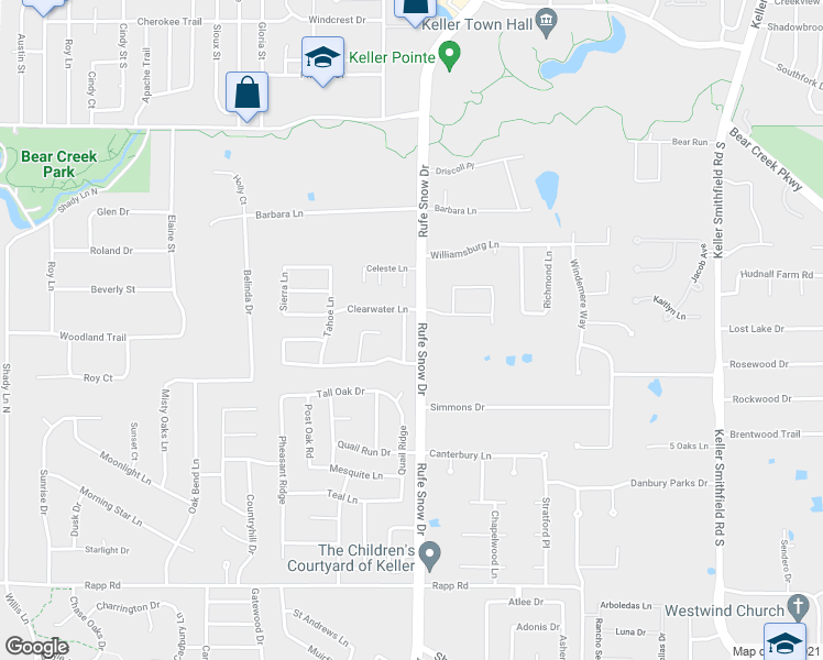 map of restaurants, bars, coffee shops, grocery stores, and more near 807 Olympic Drive in Keller