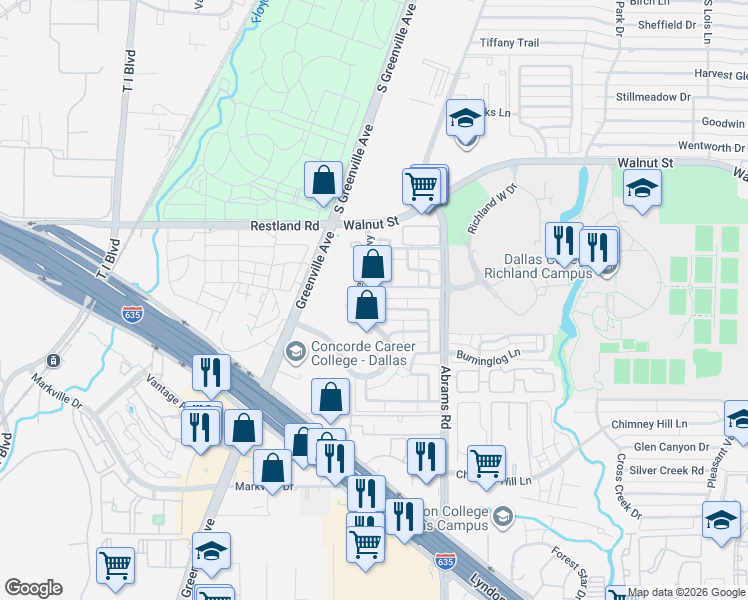 map of restaurants, bars, coffee shops, grocery stores, and more near 9200 Chimney Corner in Dallas