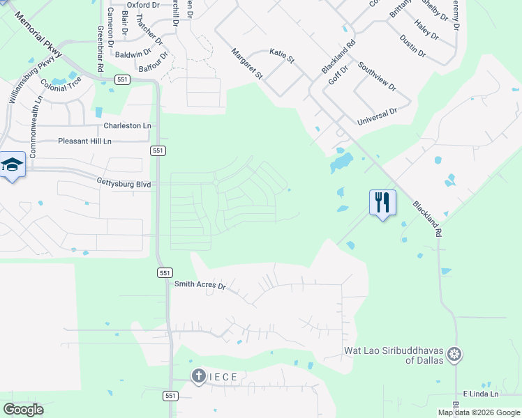 map of restaurants, bars, coffee shops, grocery stores, and more near 1008 Smith Acres Drive in Royse City