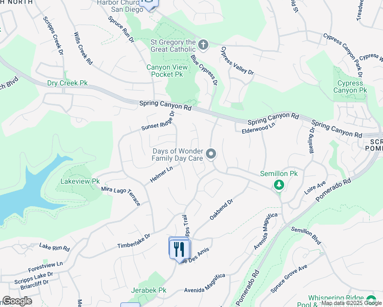 map of restaurants, bars, coffee shops, grocery stores, and more near 11114 Accra Lane in San Diego