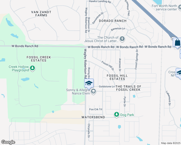 map of restaurants, bars, coffee shops, grocery stores, and more near 10512 Rising Knoll Lane in Fort Worth