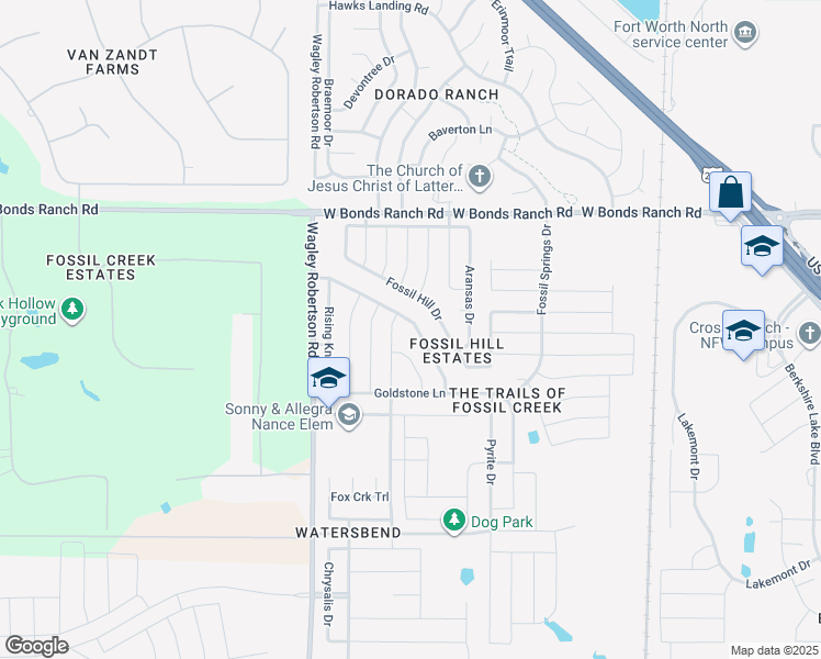 map of restaurants, bars, coffee shops, grocery stores, and more near 10473 Winding Passage Way in Fort Worth